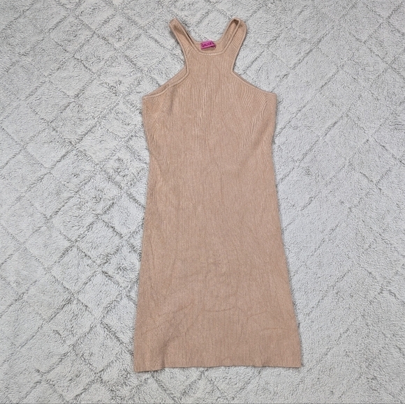 Gauge 81 Dress Women's S Beige Tan Avila Ribbed Knit Mini Halter Body-Con - Picture 1 of 6